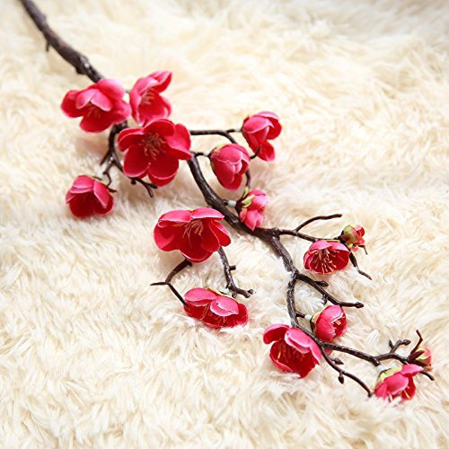 Flor artificial en maceta Flores de seda artificial Japón Ciruela Flores de cerezo Flores falsas Flores Ramas de árbol de sakura Decoración de la habitación del hogar de la boda (Flor roja rosa t)