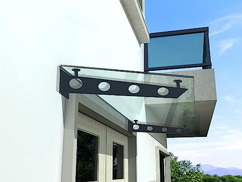 BuyLando.Shop - (Typ-7016) Glasvordach VSG Türdach Hausdach Pavillion Pergola Überdachung inkl Ral7016 Halter (S-Träger, 190x90cm Klarglas)