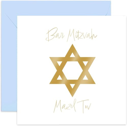 Old English Co. Carte de vœux Bar Mitzvah pour lui – Carte de vœux Mazel Tov avec motif étoile de David en feuille d'or – Cadeau de félicitations pour garçons | Intérieur vierge avec enveloppe