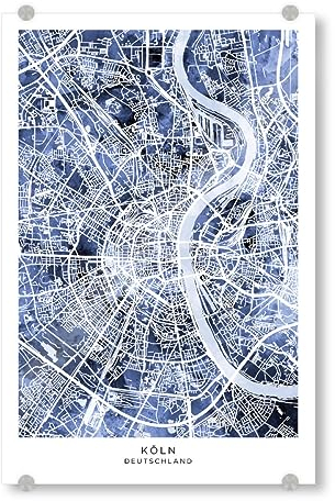 artboxONE Acrylglasbild 45x30 cm Städte Köln Deutschland Stadtplan Blau - Bild köln Deutschland Karte