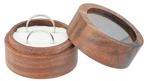 FINGERINSPIRE Ringbox Aus Holz 2 Steckplatz Runder Ring Organizer Mit Klarem Fenster Verlobungsbox Aus Holz Weißer Samt Kleines Ringkästchen Für Ringträger Doppel Ringbox Für Heiratsantrag Verlobung