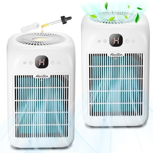 Aircillin Air Purifiers for Home Large Room, Up to 908 Sq Ft Each, HEPA Air Purifiers for Bedroom with Aromatherapy, HEPA Filter for Smoke, Pet Dander, and 99.9% of 0.1 Micron Particles 2-Pack white
