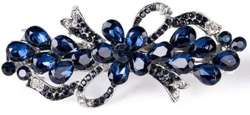 Dalababa Haarspange Blume, Vintage Blau Strass Barrettes, Fliege Kristall Stil Metall Frühling Clip, Französische Haarschmuck für Damen, Frauen, Mädchen