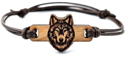Holzarmband mit Wolfsgravur - Rückseite personalisierbar & Made in Germany