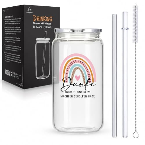 Joymaking Trinkgläser mit Deckel und Strohhalmen für Eiskaffee Cocktails Fruchtlikör Eistee Soda 17oz, Longdrinkgläser, Abschiedsgeschenk Erzieherin, Kita Abschiedsgeschenk, Erzieherin Danke Geschenk