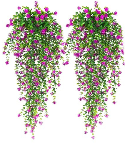 LONGHAO 2 pcs Plantas Colgantes Artificiales Decorativas,Colgantes de Hiedra Flores Plantas,Planta Artificial Colgante,Plantas Colgantes Artificiales Flores,para La Oficina,La Hogar (color rojo)