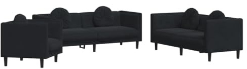 vidaXL 3-TLG. Sofagarnitur mit Kissen Schwarz Samt