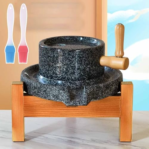 Household Dry/Wet Grain Mill Grinder wirh Stand & Silicone Brush, Hand Crank Small Stone Mill Coffee Bean Spice Barley Mill/Pulverizer, Granite Stone Grinder (Size : M)