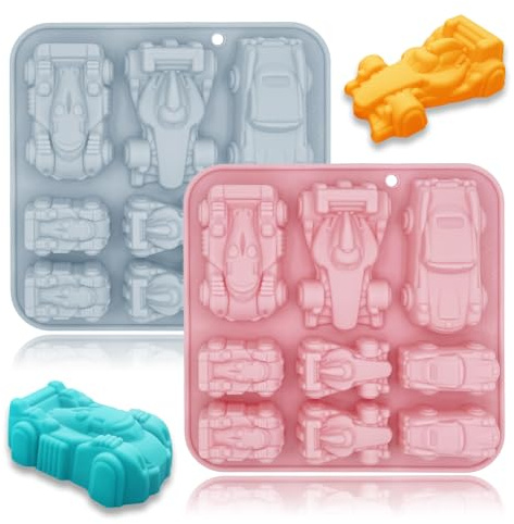 2 Pack Cute Car Silicone Molds 3D Race Car Themed Baking Mould Tray DIY Baking Tool for Crayons Chocolate Cake Dessert Candy Mousse Pastry Handmade Soap Cupcake Topper