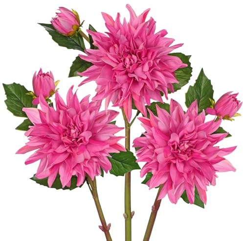 Hollyone 3er Set Künstliche Dahlien Kunstblumen Wie Echt, 71cm Stiele Seiden Dahlien mit Großen 15cm Blüten, Rosenrosa Faux Blumen für Heimdeko, Hochzeit, Tafelaufsätze, Blumenarrangements