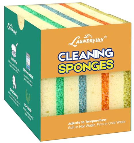 LAUNDRYLUX Scrub Sponge, Dual-Sided Temperature-Responsive Scrubber - Non-Scratch - Multipurpose Dish Sponges for Kitchens, Bathrooms, and Outdoor Use - 4 Pack