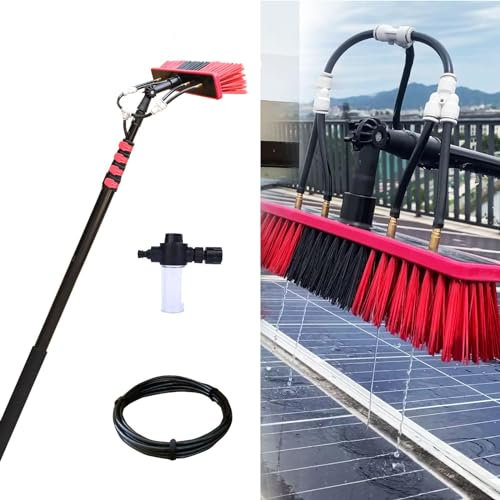 Lavavetri telescopico, Asta per Pulizia finestre, Testina da 35 cm Spazzola telescopica alimentata ad Acqua, Kit lavavetri, Lavaggio Pannello Solare allungabile con Dispenser di Sapone,6M
