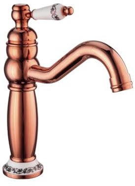 Wasserhahn Bad Waschtischarmatur Retro Antik Stil 360° Drehbar Messing Einhebel Mischbatterie Waschbecken Armatur, Badarmatur Waschtischbatterie Badezimmer, Roségold