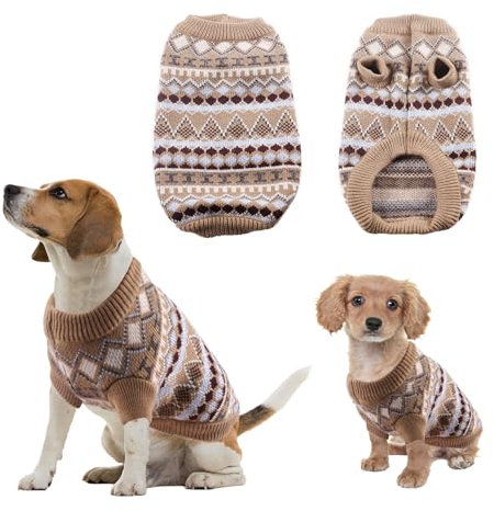 Yoolhamy Hundepullover, Weihnachten Pullover für Kleine mittelgroße Hunde Weihnachtspullover Hund Dicken Hundepulli Warm Hunde Pullis für Chihuahua Französische Bulldogge (Braun, XL)
