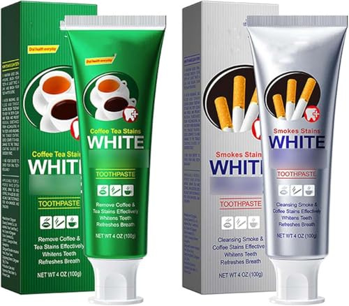 2PCS Tea Stain Remover Whitening Toothpaste, Smokers Toothpaste, Denture Toothpaste, Coffee Stain Remover for Teeth, Travel Size Toothpaste, Remove Years of Stains