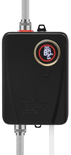Elektrischer Durchlauferhitzer, 3.5KW 220V, Sofortige Warmwasserbereiter mit Digitaler Bildschirm, 30-55℃ Edelstahl Klein Tankloser Durchlauferhitzer für Bad, Küche, Wäschereien (Schwarz)