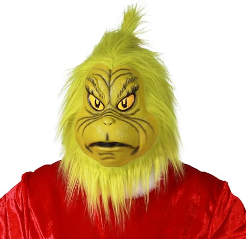 Chaks Grinch™ mask med syntetiskt hår, grön julmask för vuxna, tillbehör för utklädning