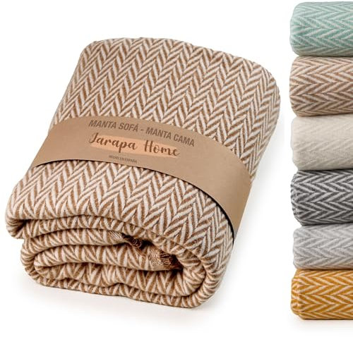 Coperta matrimoniale multiuso in cotone, telo copridivano elegante e resistente, ideale come trapunta letto singolo o coperta divano per tutte le stagioni (Beig, 130x180 cm)