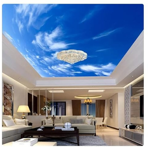 vsdhlsidgl Benutzerdefinierte Decke Wandtuch Moderne Blauer Himmel Und Weiße Wolke Wandbild Tapete Wohnzimmer Thema Hotel Deckenverkleidung 3D Home Decor*150cmx105cm(59,1x41,3inch)