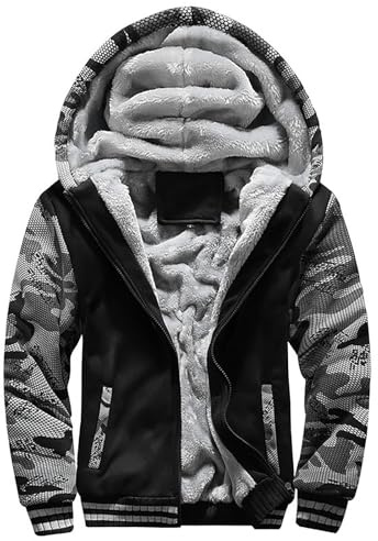 Men's Hoodies Full Zip Padded Sherpa Fleece Hooded Jackets Color Block Drawstring Sweatshirts Thick Autumn and Winter Warm Outwear Comfortable Casual Coat Tops Fashion Streetwear Plus Size New