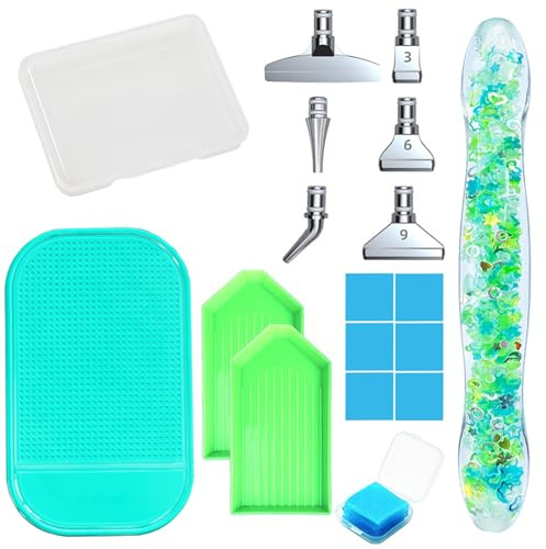 Pasdrucn Stylo Diamond Painting Kit, Diamond Painting Accessoires Stylo avec 6 Styles De Forets Métalliques Remplaçables, Accessoires Diamond Painting, Fluorescence Stylet Diamond Painting (Vert)