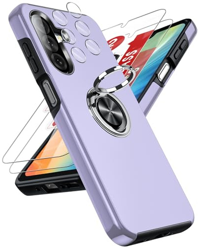 LeYi for Samsung Galaxy A26 Phone Case with 2 Screen and 2 Lens Protector | Invisible Metal Ring Stand Holder Shockproof Protective Cover for Samsung Galaxy A 26 - Purple