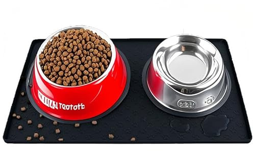 Smlntbu Napfunterlage für Hunde Katzen, 48 x 30cm, Hundenapf Unterlage Fressnapf Hund Futtermatten aus Silikon wasserdichte rutschfeste Fressnapf mit Rand, Spülmaschinenfest