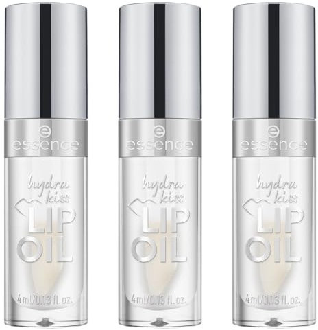 essence hydra kiss LIP OIL, Lipgloss, Nr. 07, Transparent, feuchtigkeitsspendend, pflegend, mit Ölen, glänzend, vegan, ohne Parabene, ohne Mikroplastikpartikel, Nanopartikel frei, 3er Pack (3x4ml)