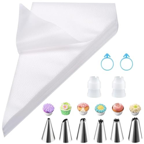 Mangas Pasteleras, 100 Mangas Pasteleras Desechables, 6 Puntas Pasteleras, 2 Adaptadores, 2 Correas, Perfectas Para Tartas y Galletas