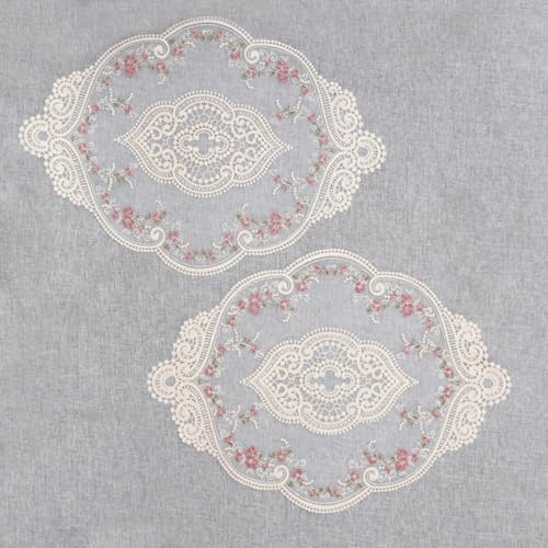 Gemseek Kleine Vintage-Spitzendeckchen für Möbel, 40,6 x 25,4 cm, Boho-Baumwolltuch, Platzsets für Beistelltisch, Nachttisch, Beistelltisch, Dekoration, 2 Stück