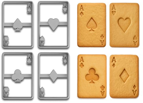Poker Card Cookie Cutter Set – 4-Piece Ace Suits (Heart, Spade, Diamond, Club) – 4x2.6 Inches Each – Casino & Game Night Baking Tools