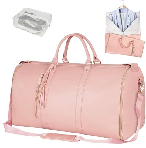 Reisetasche Foldybag, Reisetasche Faltbar, große wasserdichte Foldy Bag, PU-Material Umwandelbarer Handgepäck (Rosa)