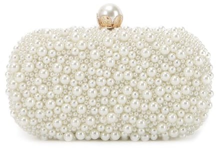 Jywmsc vita pärlor clutch-plånböcker för kvinnor bröllop brud pärlor kvällsväska fest clutch plånbok bärväska, 19 * 10 * 6cm