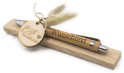 VmG-Store Holz Kugelschreiber als Geschenkidee zum Muttertag Mama Vatertag Geburtstag Papa Oma und Opa Arbeitskollege Freundin Freund (Mit Wunschname, 19 Beste Trauzeugin)