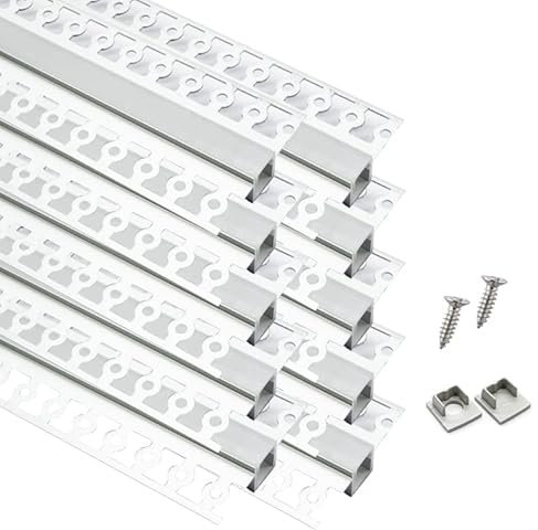 10-Pack 3.3ft LED Aluminum Profile Channel for LED Strips - Plaster-in Diffuser with Clip-in Milky White Cover & End Caps (Flat Angle-A) for Drywall Lighting Solutions