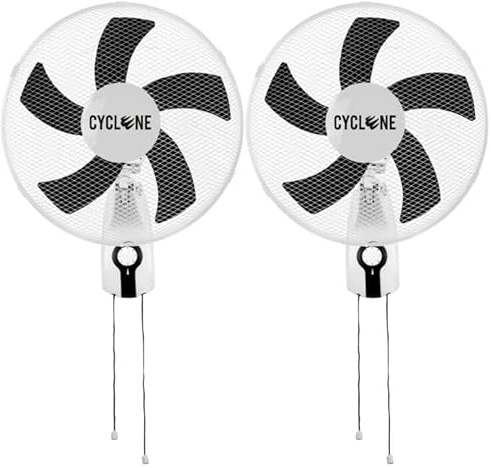 Cyclone 16” Wall Mounted Oscillating Fan Twin Pack | 3-Speed Quiet Air Circulation for Grow Tents, Greenhouses, Home & Office | Wall-Mount Fans with Tilt & Oscillation | UK Plug