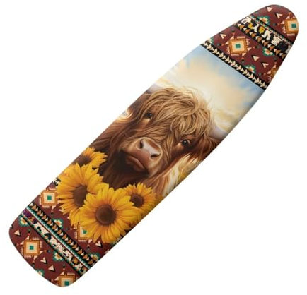 Coloranimal Aztec Sunflower Cattle Replacement Ironing Board Cover with Elastic Edge Iron Board Covers Scorch Resistant Ironing Table Sleeve Protector