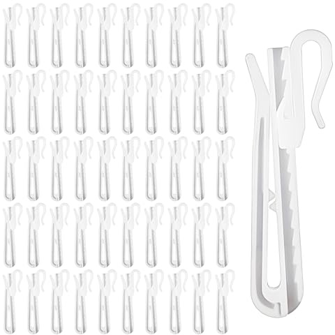 JJUNW 50 PCS Plastic Curtain Hooks, Adjustable Pinch Pleat Hooks for Pleated Drapes Ratchet System Pinch Pleat Curtain Hooks for Window Curtain, Door Curtain, Shower Curtain