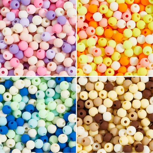 PONABEADIY 1 Scatola da 1200 Pezzi da 6mm di Perline Acriliche Opache Satinate con Foro da 2mm, Palline di Gomma Opache Rotonde in Plastica, Colori Misti, Piccole Sfere Distanziatrici, Ciondoli alla