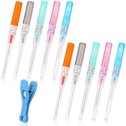 Teouuas 10 Stück Piercing Nadeln, Piercing Nadeln Set mit 1 Stück Clip | Gemischt 14G 16G 18G 20G 22G Katheter Nadel Einweg, Punktion Set für Ohr, Nase, Lippe, Bauchnabel, Zunge, Anfänger, Profis