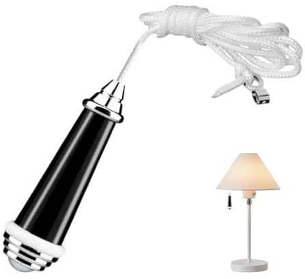 Qwrqwr Pull String Light Cord Switch for Bathroom Bedroom Classic Ceramic Chrome Handle with 150cm Nylon String Extension Durable Replacement for Ceiling Lights Fans and Toilet Switches (Black)