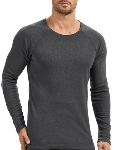 AMZSPORT Maglia Termica Uomo Manica Lunga Invernale Intimo Termico Palestra Running Sportiva, Grigio Scuro L