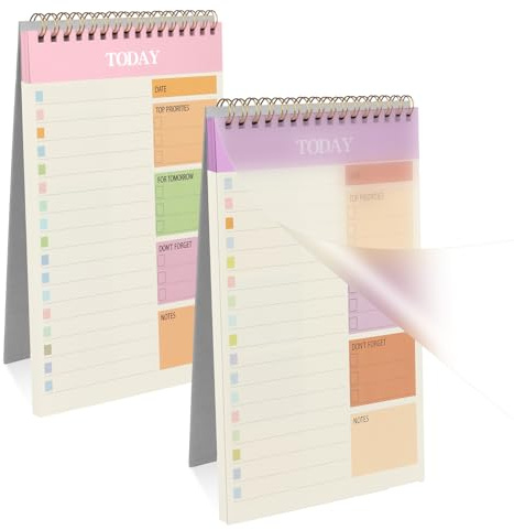 OFFCUP Bloc de Planification Hebdomadaire, 2pcs A5 To-Do List de Taches 52 Feuilles (104 Pages), Blocs Note Agenda Quotidien Non Daté Détachable pour Scolaire, Bureau & Personnel, Rose