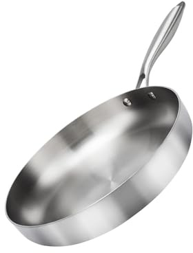 XINYIN Padella per friggere con impugnatura ergonomica in acciaio inox con fondo piatto non rivestito Wok pentole per fornelli a induzione Utilizzare anche la distribuzione del calore padella