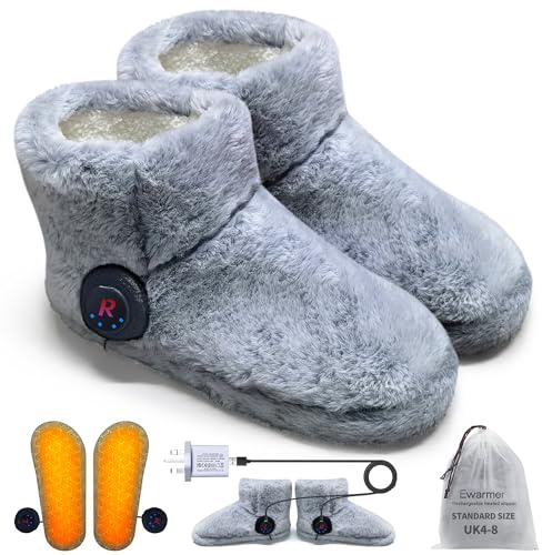 Electric Foot Warmer, Rechargeable Heated Slippers for Cold Feet, Walking Heated Boots Socks Shoes Indoor,8 Hours Continuous Heat,The Next Generation Feet Toe warmer Heater(gery boots(UK4-8))