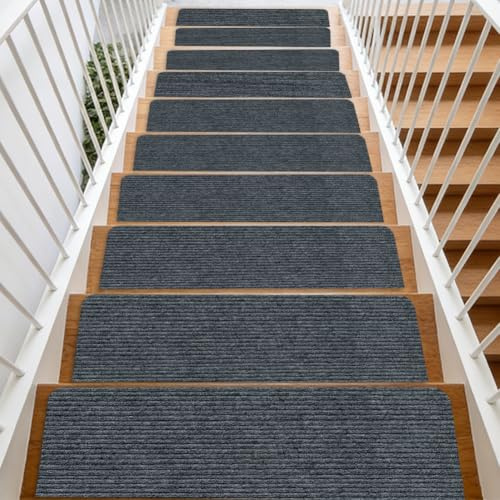 Meenewching Lot de 15 Tapis d'Escalier 55 x 22 cm, Autocollants Tapis Marche Escalier Antidérapants pour Familles avec Enfants, Personnes Âgées et Animaux Domestiques, Gris