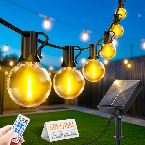 Guirlande Lumineuse Exterieure Solaire LED - 15M Guirlande Guinguette Exterieur Solar Lumière avec Télécommande 20 + 1 Ampoules 8 Modes IP44 Étanche pour Jardin Terrasse Balcon Mariage Décoration