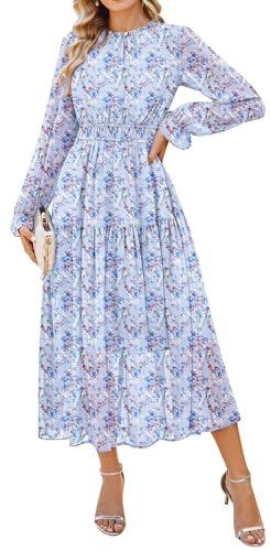 GRACE KARIN Women Long Sleeve Floral Chiffon Maxi Wedding Guest Dresses