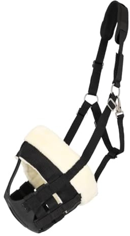 NETPROSHOP Beweidungsmaske Fressbremse mit Kunstfellbesatz und Nasenlöchern schwarz Shetty Pony Cob Full, Groesse:Cob, Farbe:Schwarz