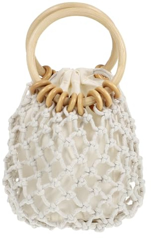 Toyvian Bolso Tejido Pequeño de Algodón Cordón, Mini Clutch Color Claro Forro, Bolso de Mano Playero para Mujer, Bolsa Ligera y Casual para Verano, Playa y Paseo